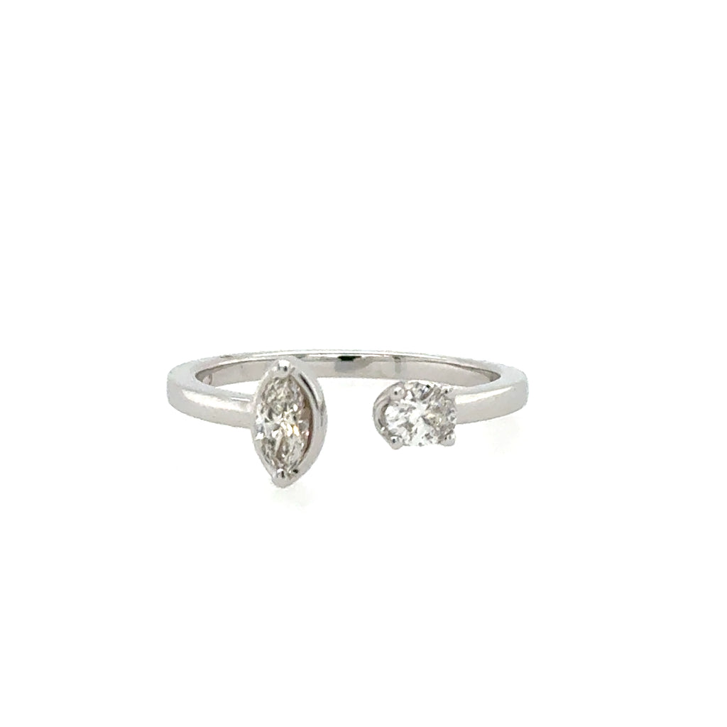 14k White Gold Toi et Moi Diamond Fashion Ring