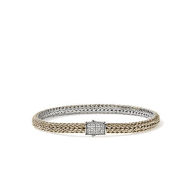 Sterling Silver And 14 Karat Diamond Bracelet