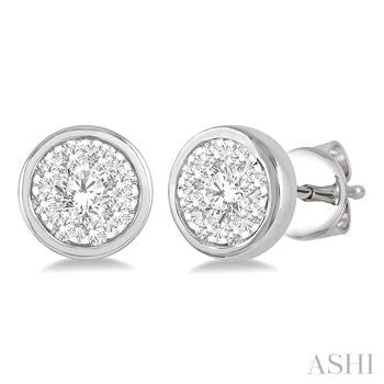 14K Yellow And White Gold Button Diamond Earrings