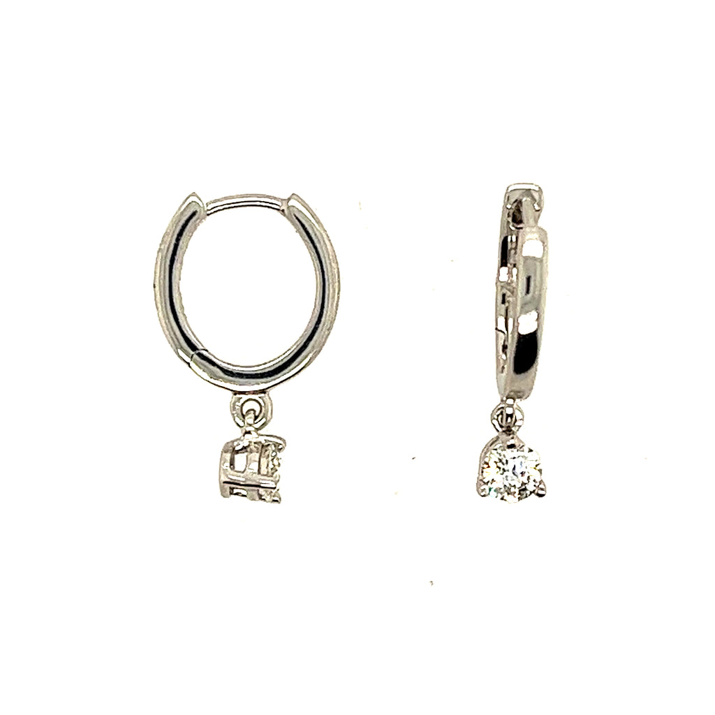 14k White Gold Small Hoop Lakeshore Diamond Earrings