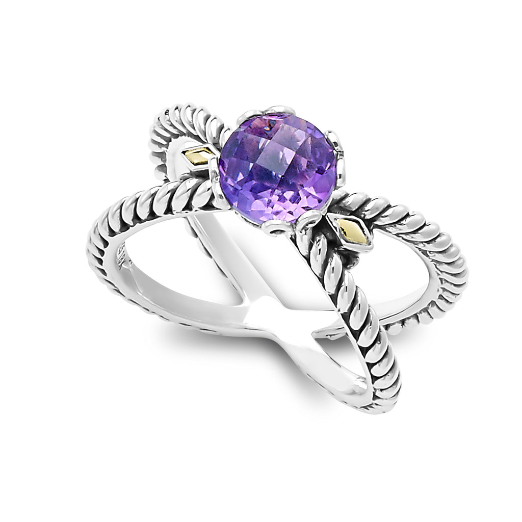 Sterling Silver And 18K Yellow Gold Amethyst Ring