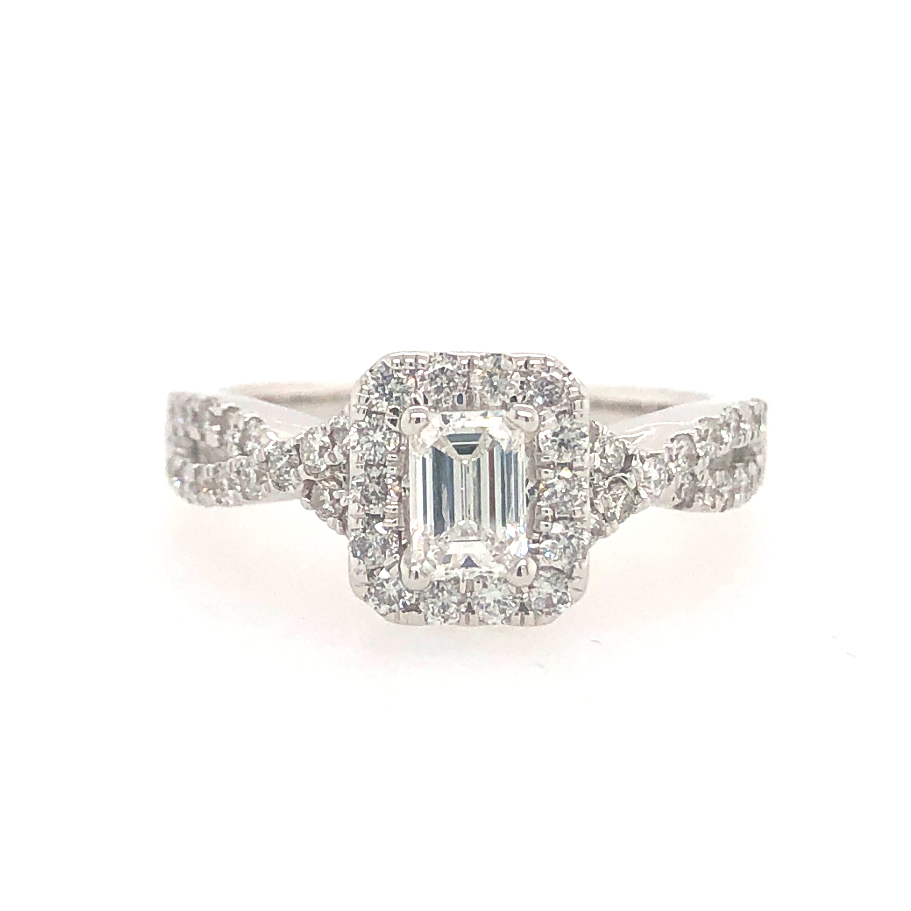 14k White Gold Emerald Lakeshore Diamond Engagement Ring