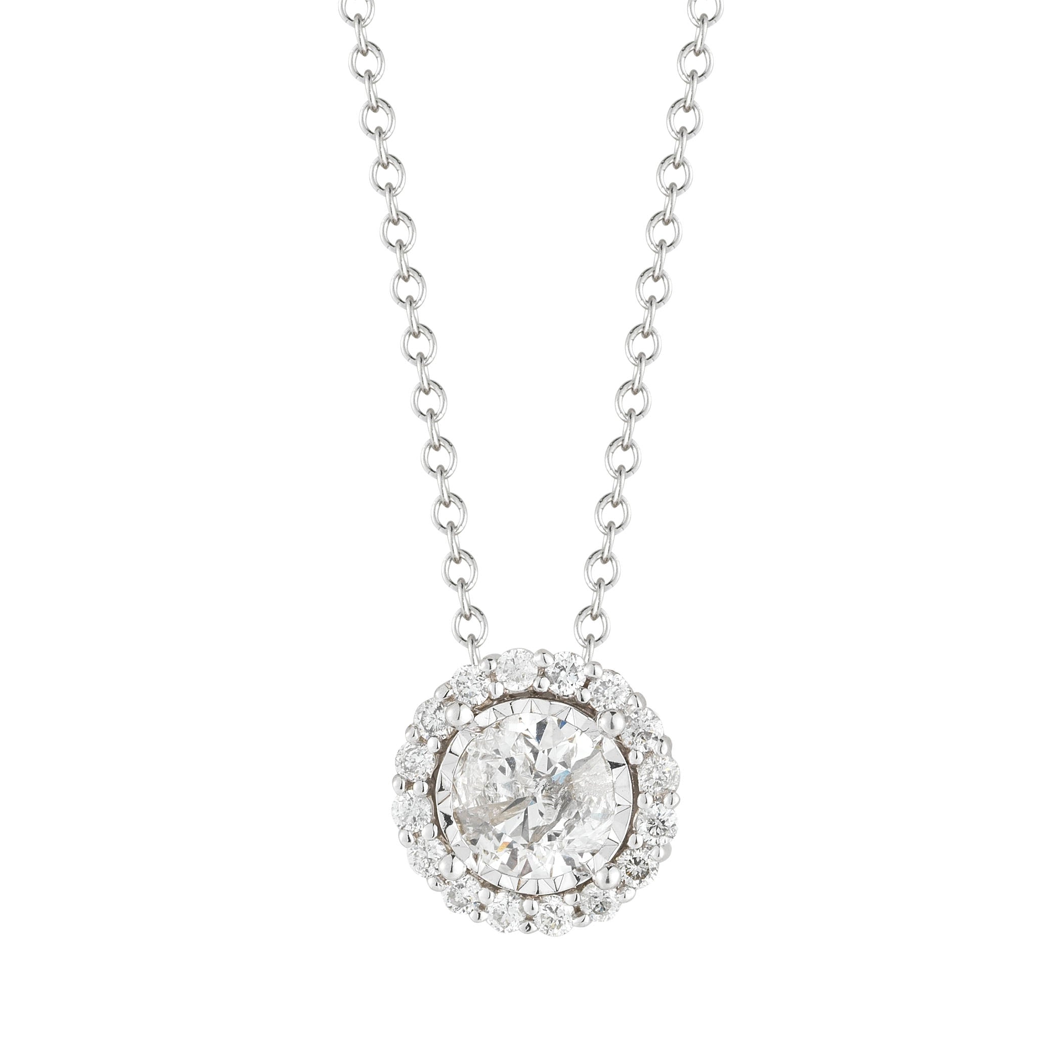 14k White Gold Halo Diamond Pendant