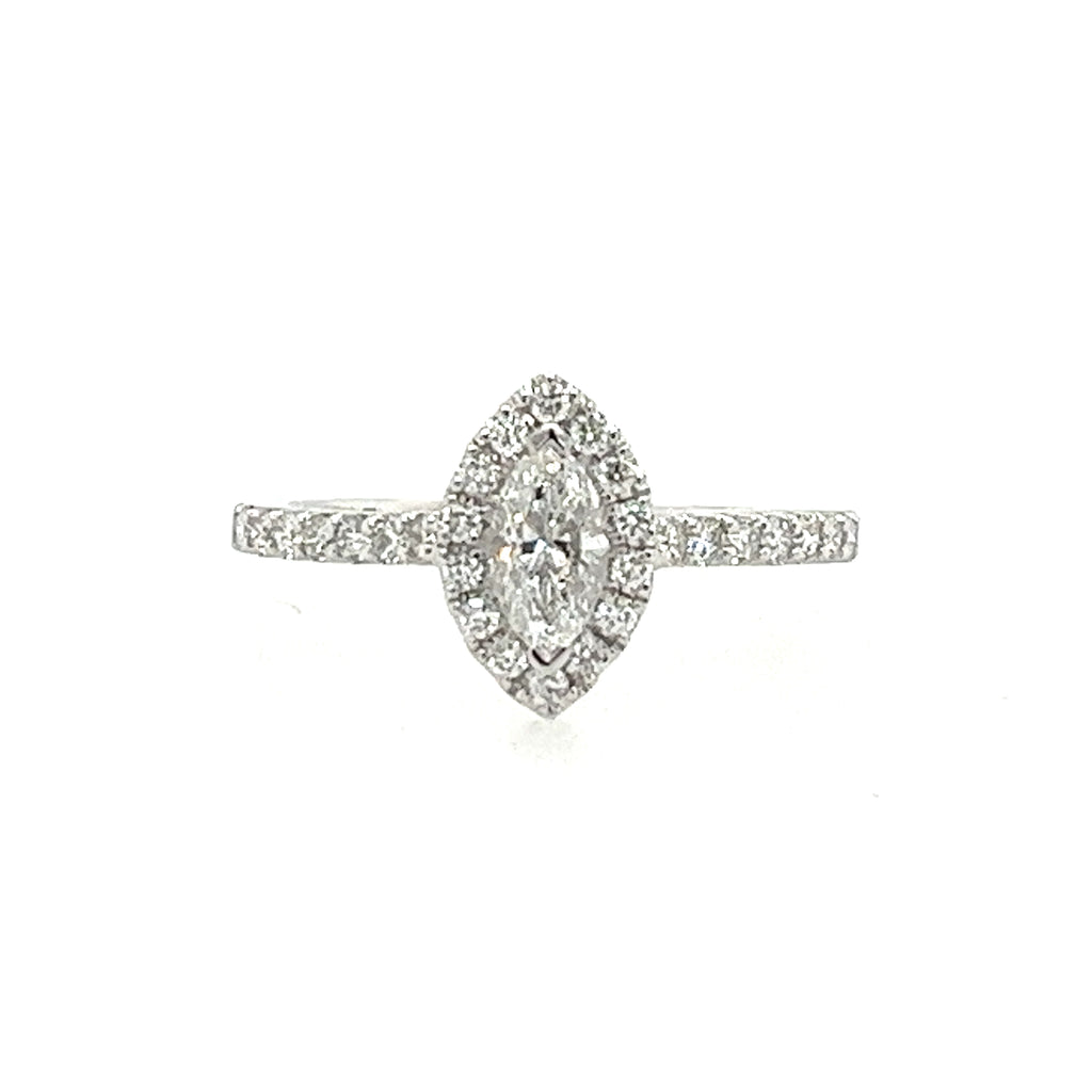 14k White Gold Halo Marquise Diamond Engagement Ring