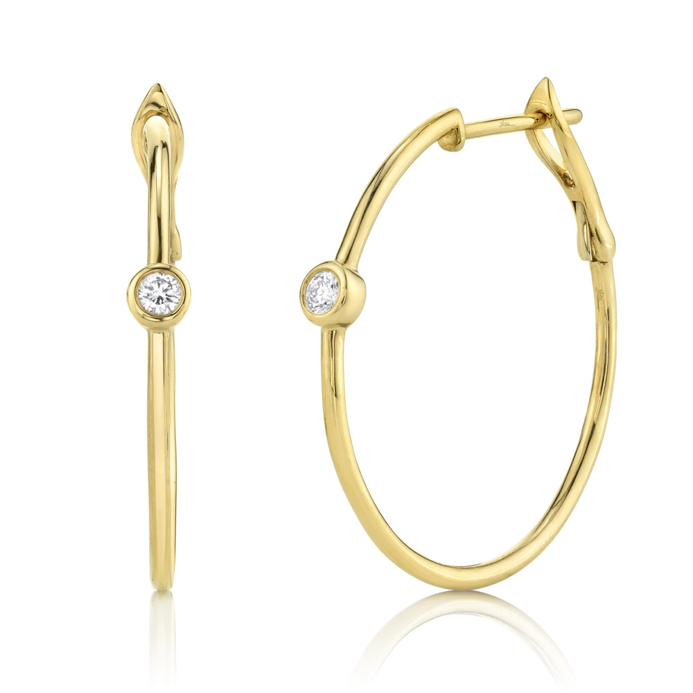 14K Yellow Gold Medium Hoop Diamond Earrings