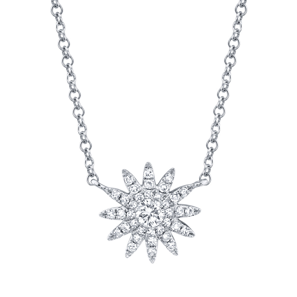 14k White Gold Starburst Diamond Pendant