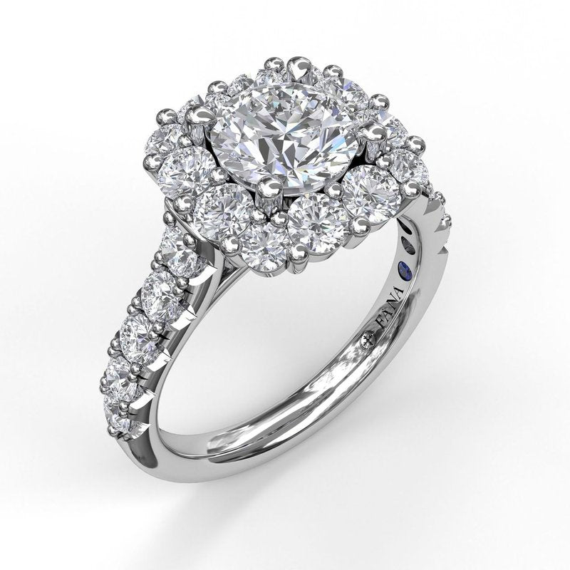 1.35ct Cushion Halo Semi-Mount Engagement Ring, 14K White Gold