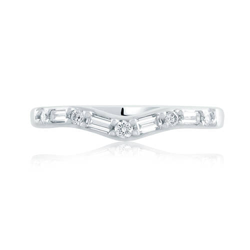 14k White Gold Curve Band Diamond Wedding Band