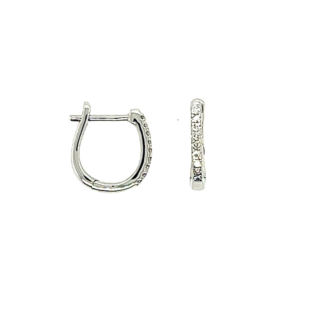 14k White Gold Small Hoop Diamond Earrings