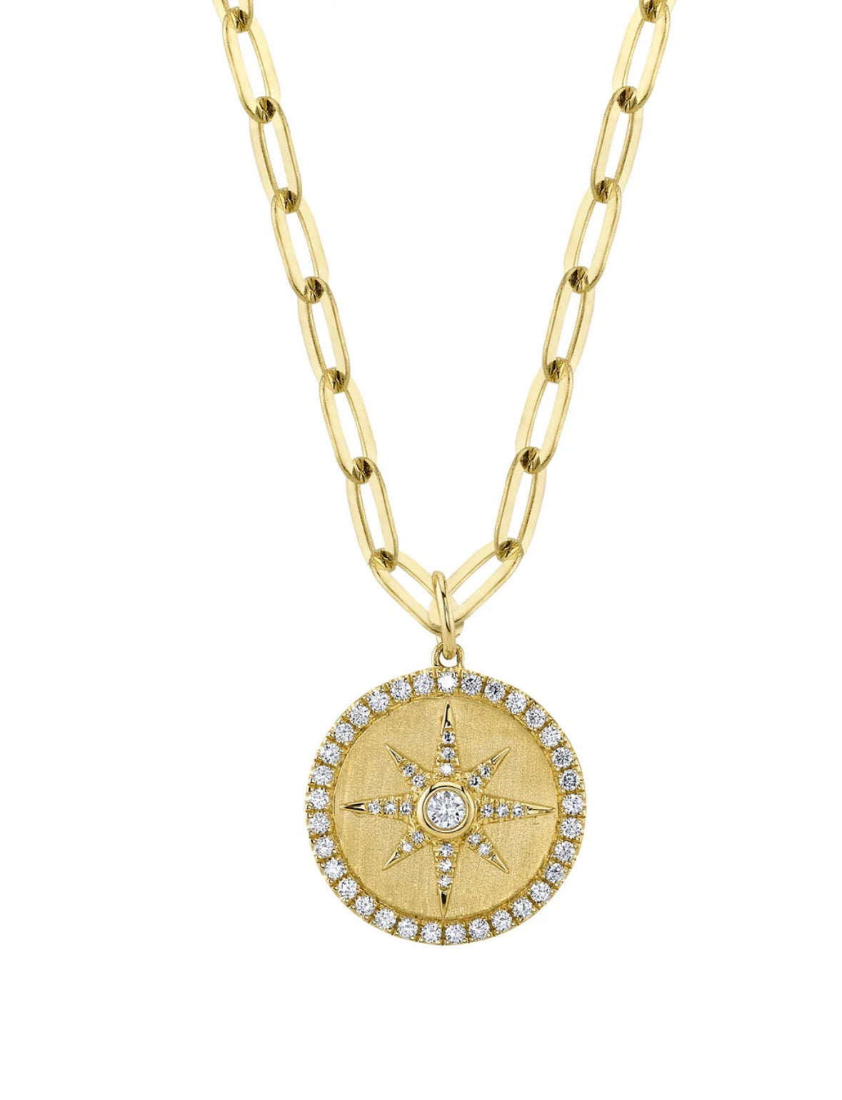 14K Yellow Gold Circle Diamond Pendant
