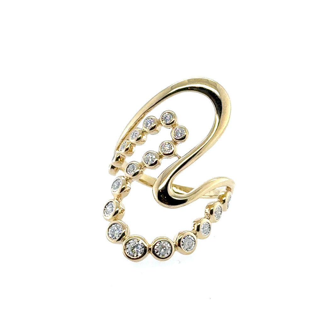 14K Yellow And White Gold Bezel Set Diamond Fashion Ring