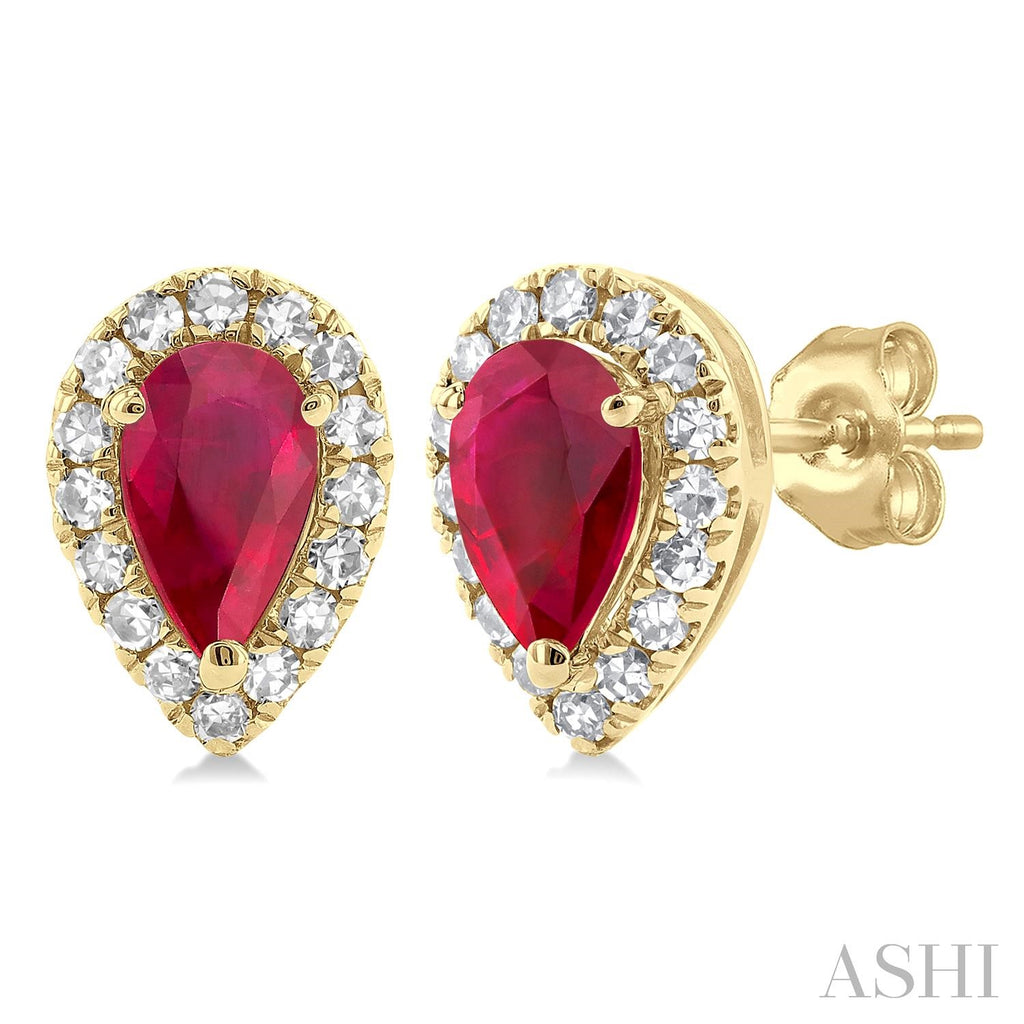 10K Yellow Gold Rubies Button Earrings