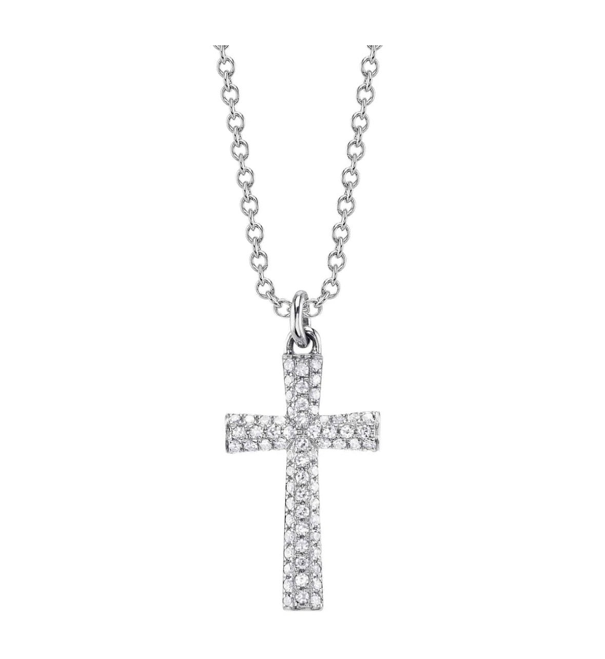 14k White Gold Cross Diamond Pendant - Shy Creation