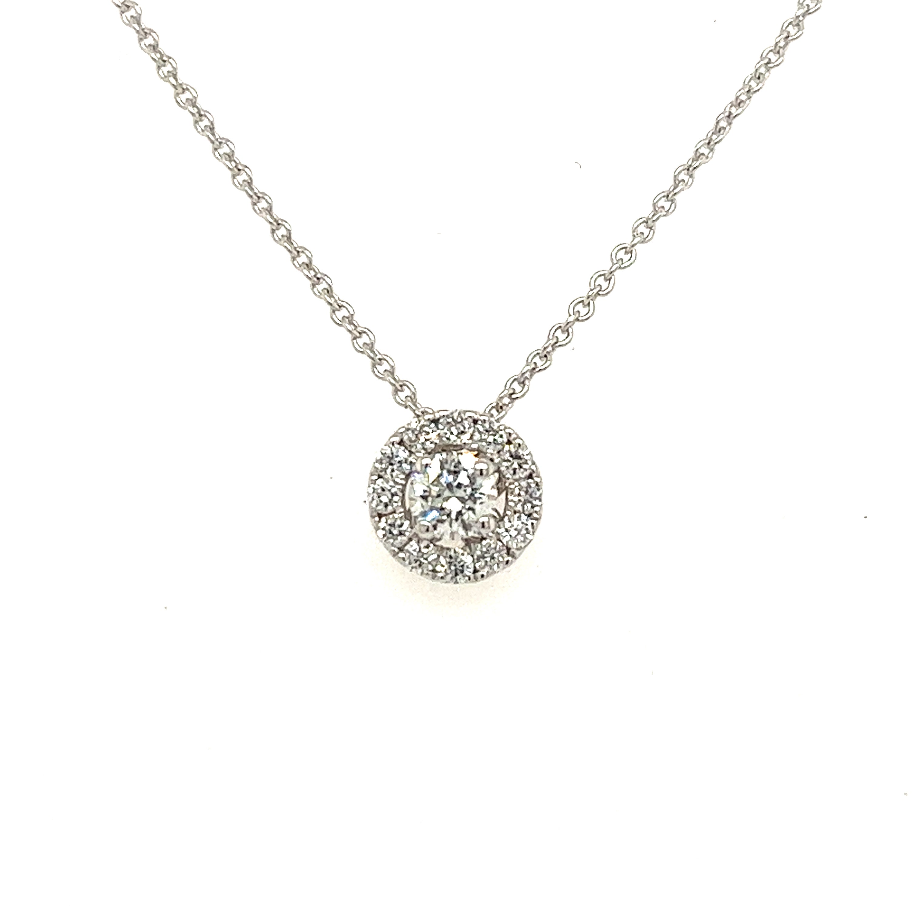 14k White Gold Halo Lakeshore Diamond Pendant