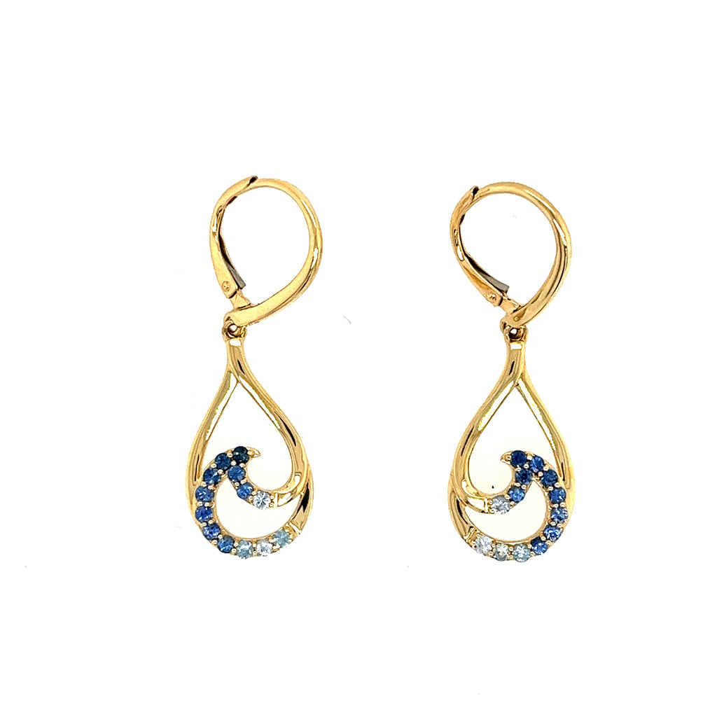 14K Yellow Gold Sapphires Dangle Earrings