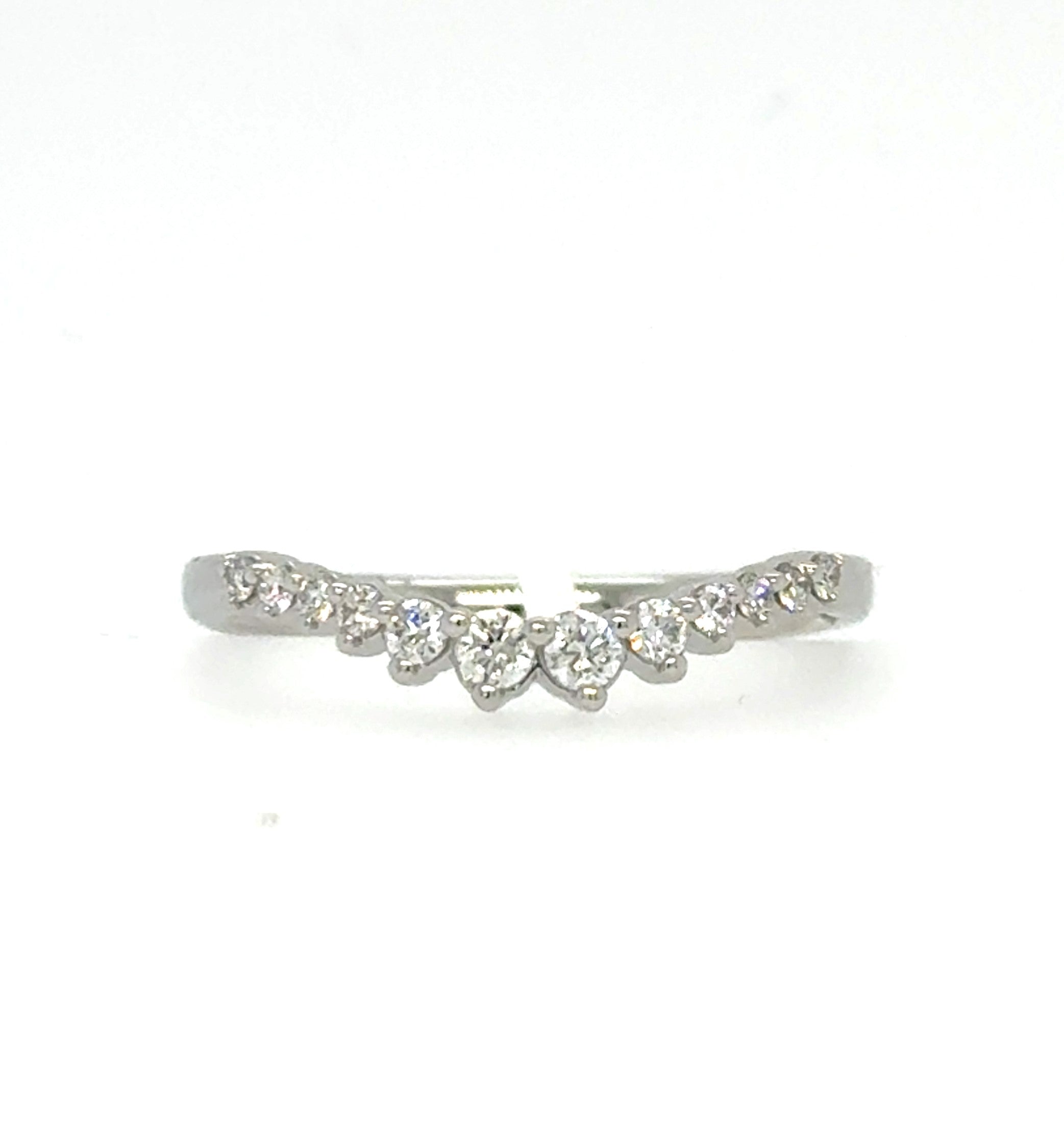 14k White Gold Curve Band Diamond Wedding Band