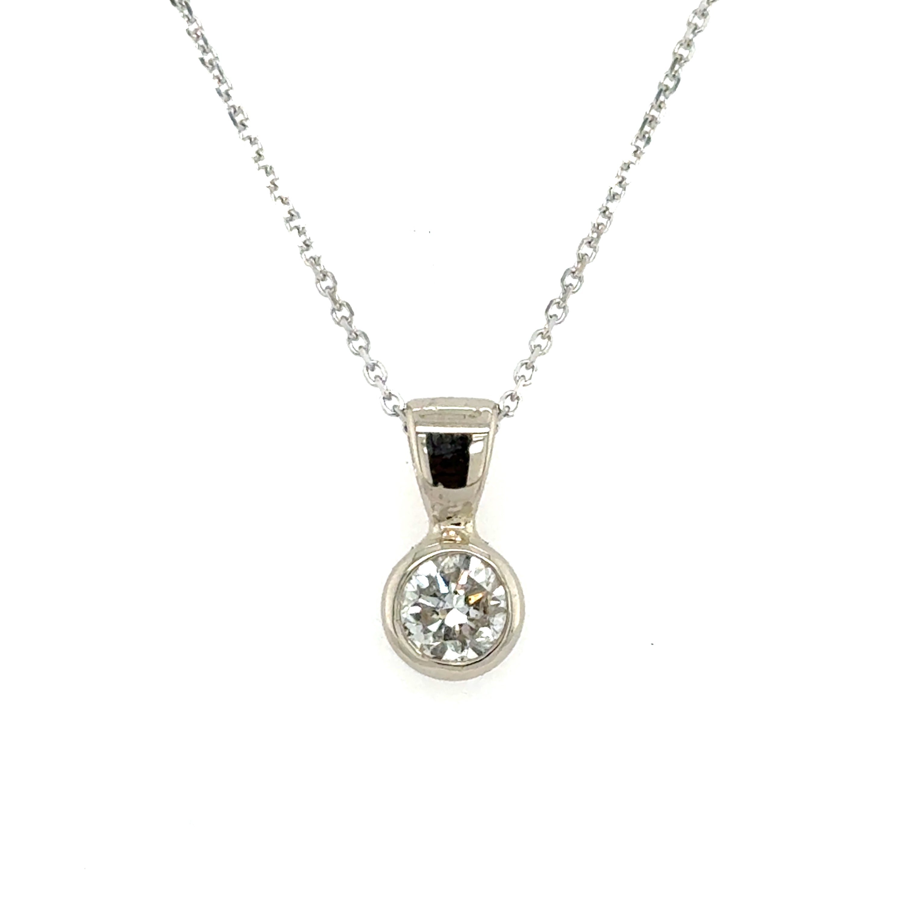 14k White Gold Solitaire Diamond Pendant