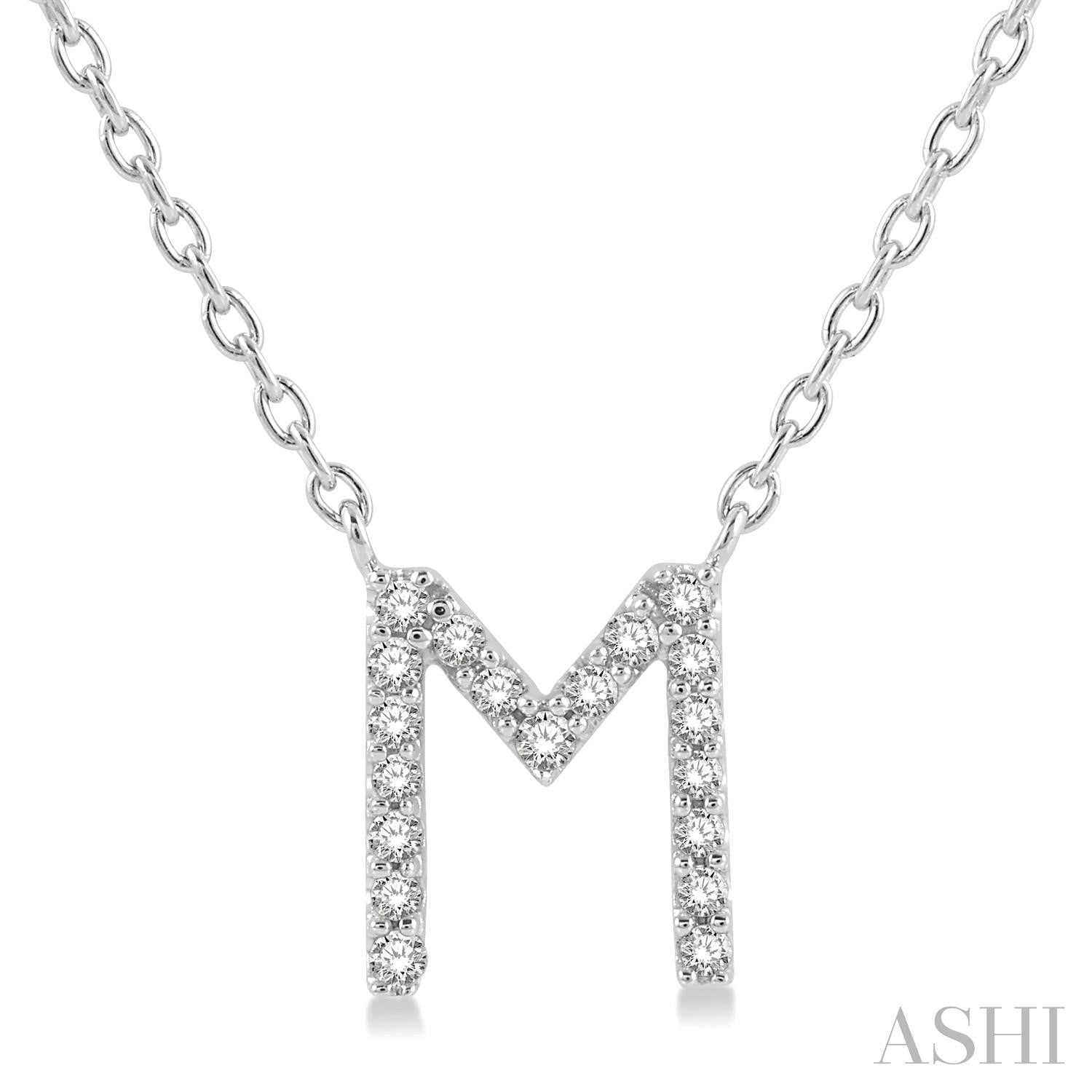 10K White Gold Initial M Diamond Pendant