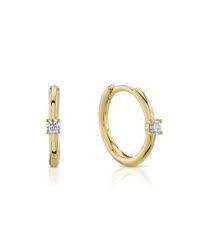 14K Yellow Gold Small Hoop Diamond Earrings