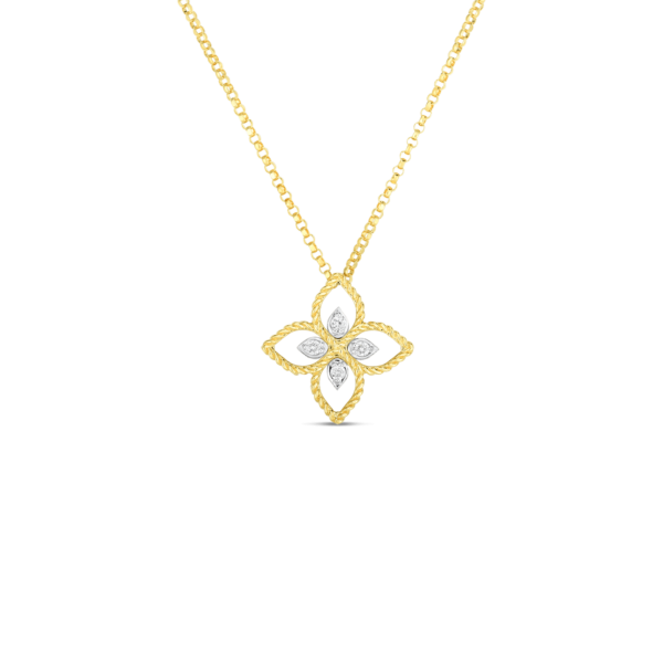 18K Yellow And White Gold Flower Diamond Pendant