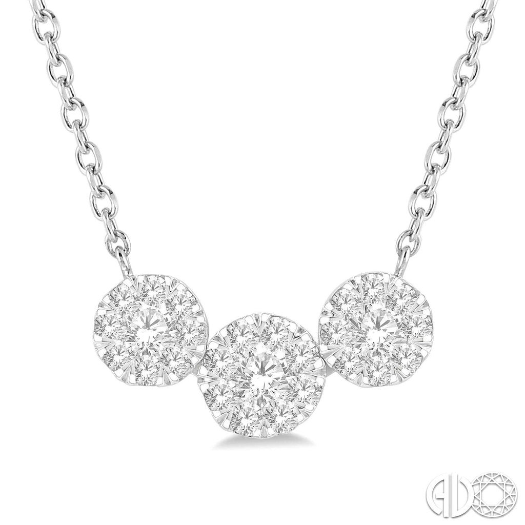 14k White Gold 3 Stone Diamond Pendant