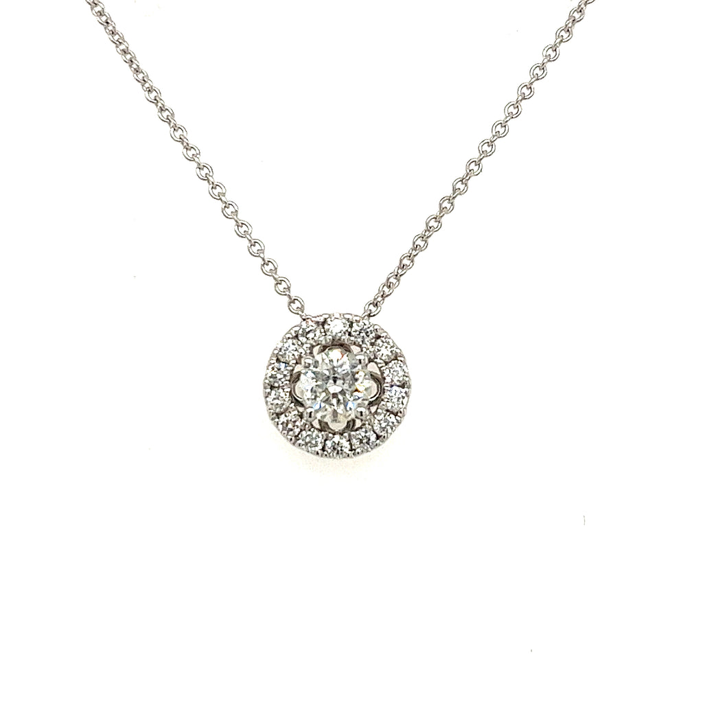 14k White Gold Halo Diamond Pendant