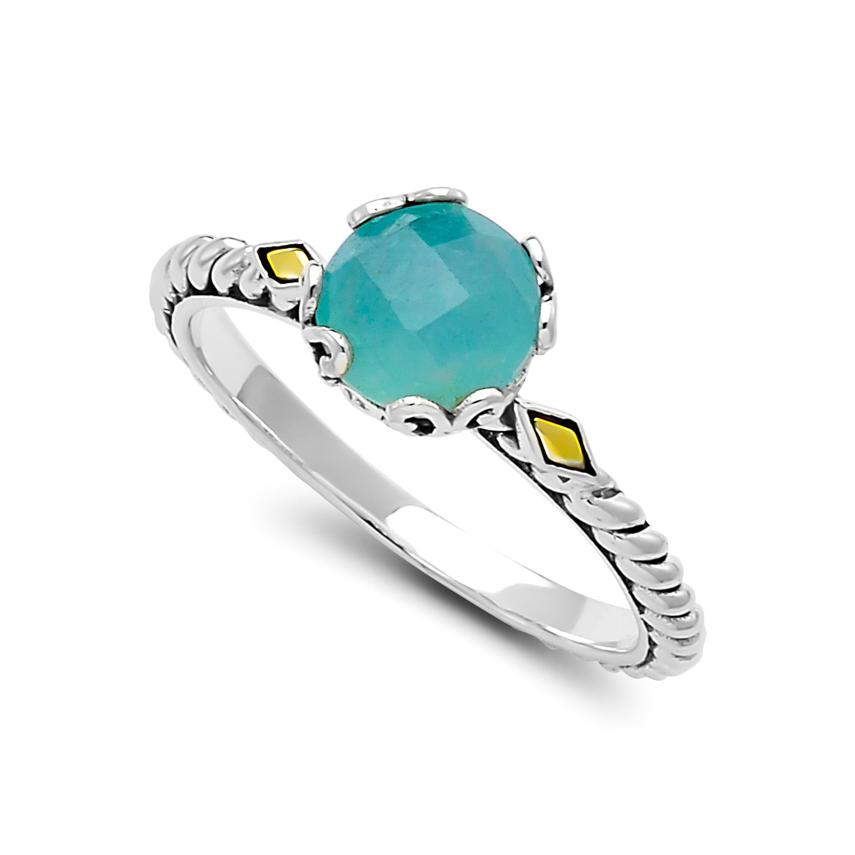 Sterling Silver And 18K Yellow Gold Aqua Ring