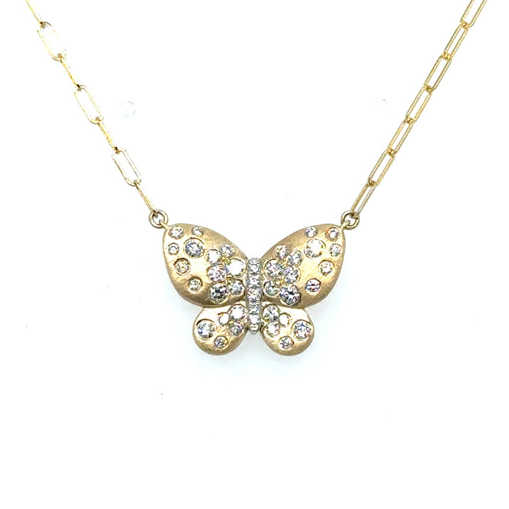 14K Yellow Gold Butterfly Diamond Pendant