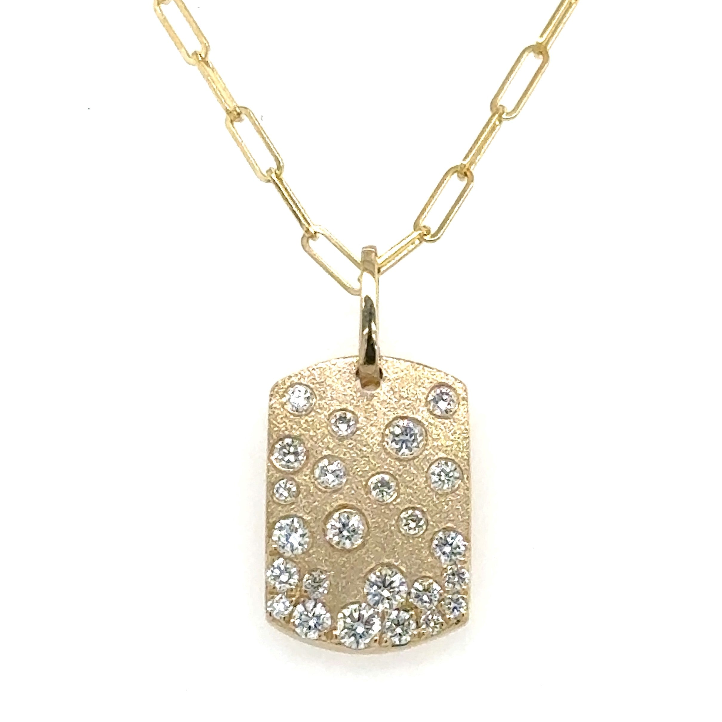 14K Yellow Gold Dog Tag Diamond Pendant