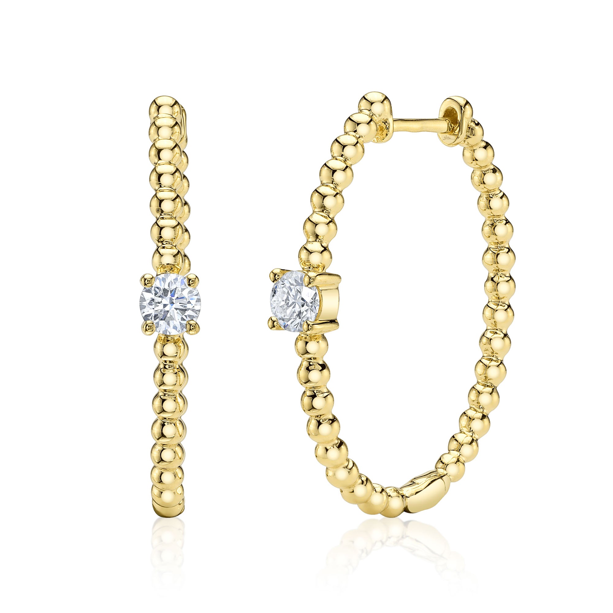 14 Karat Medium Hoop Diamond Earrings