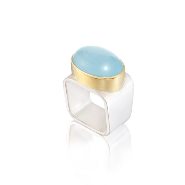 Sterling Silver And 18K Yellow Gold Aqua Ring