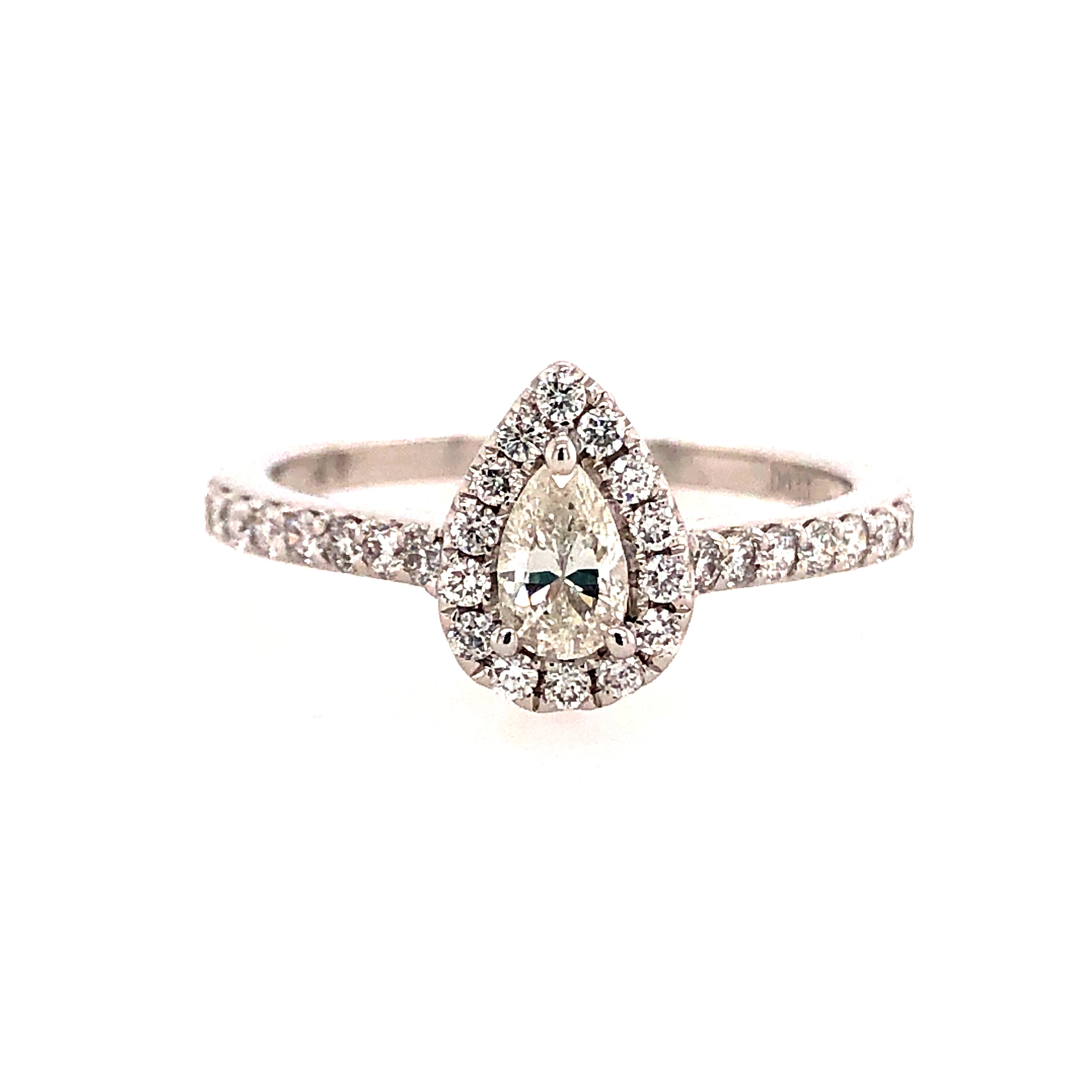 14k White Gold Halo Pear Diamond Engagement Ring