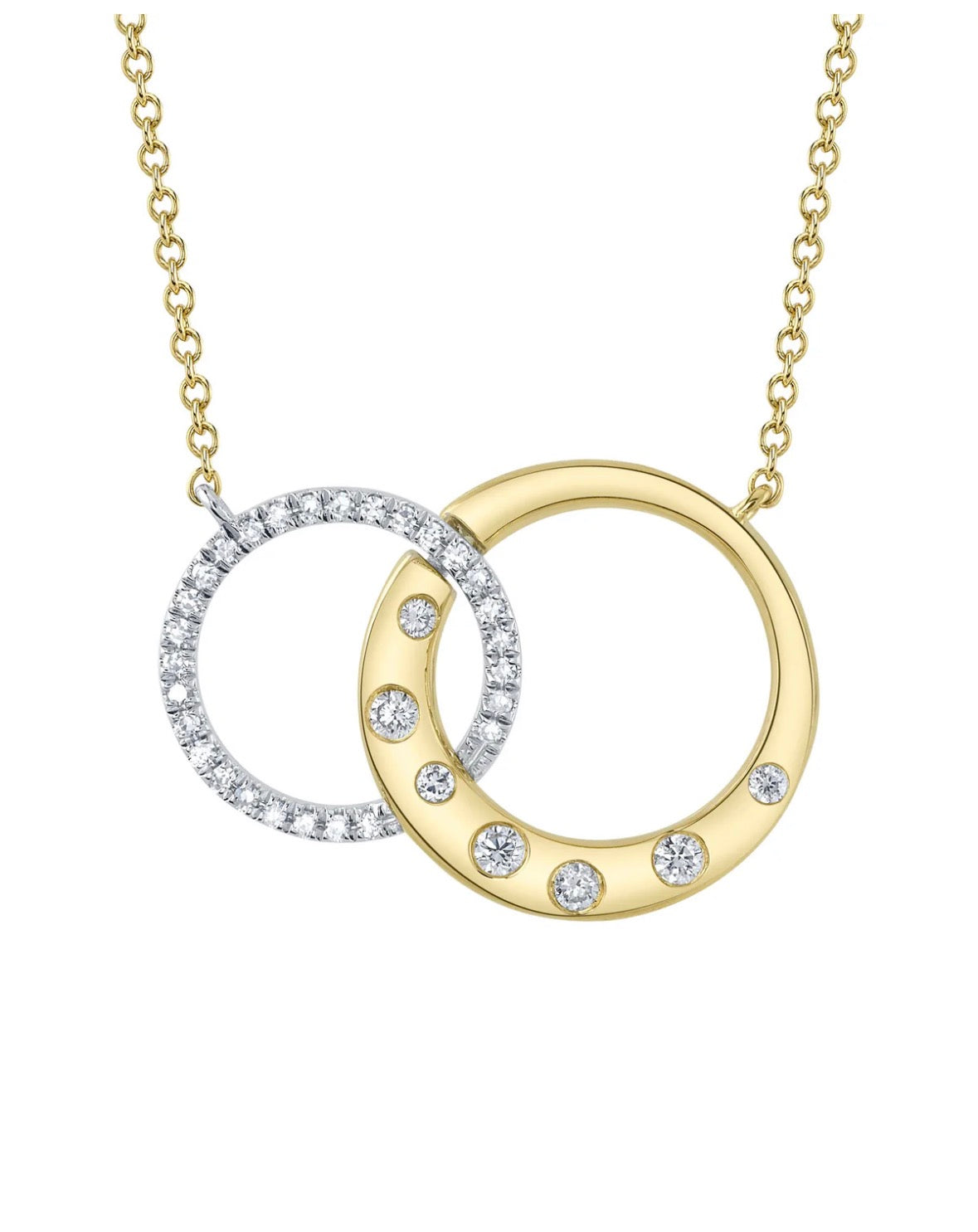 14K Yellow And White Gold Double Circle Diamond Pendant