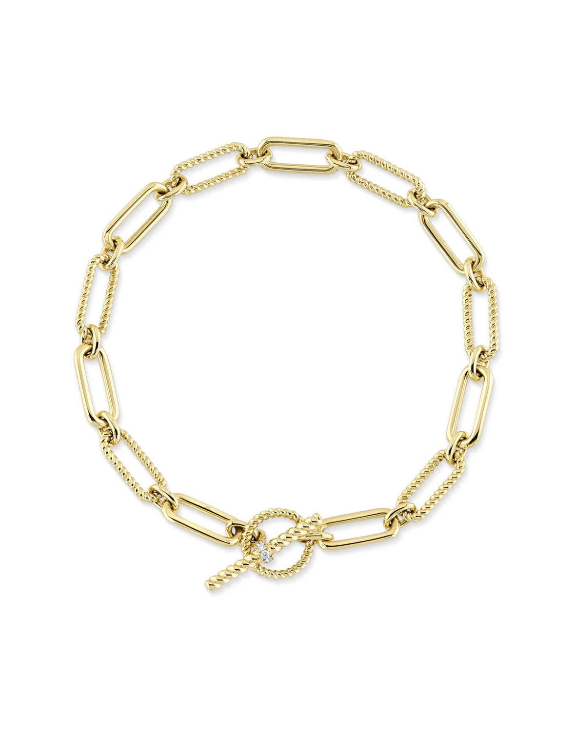 14K Yellow Gold Diamond Paperclip Bracelet