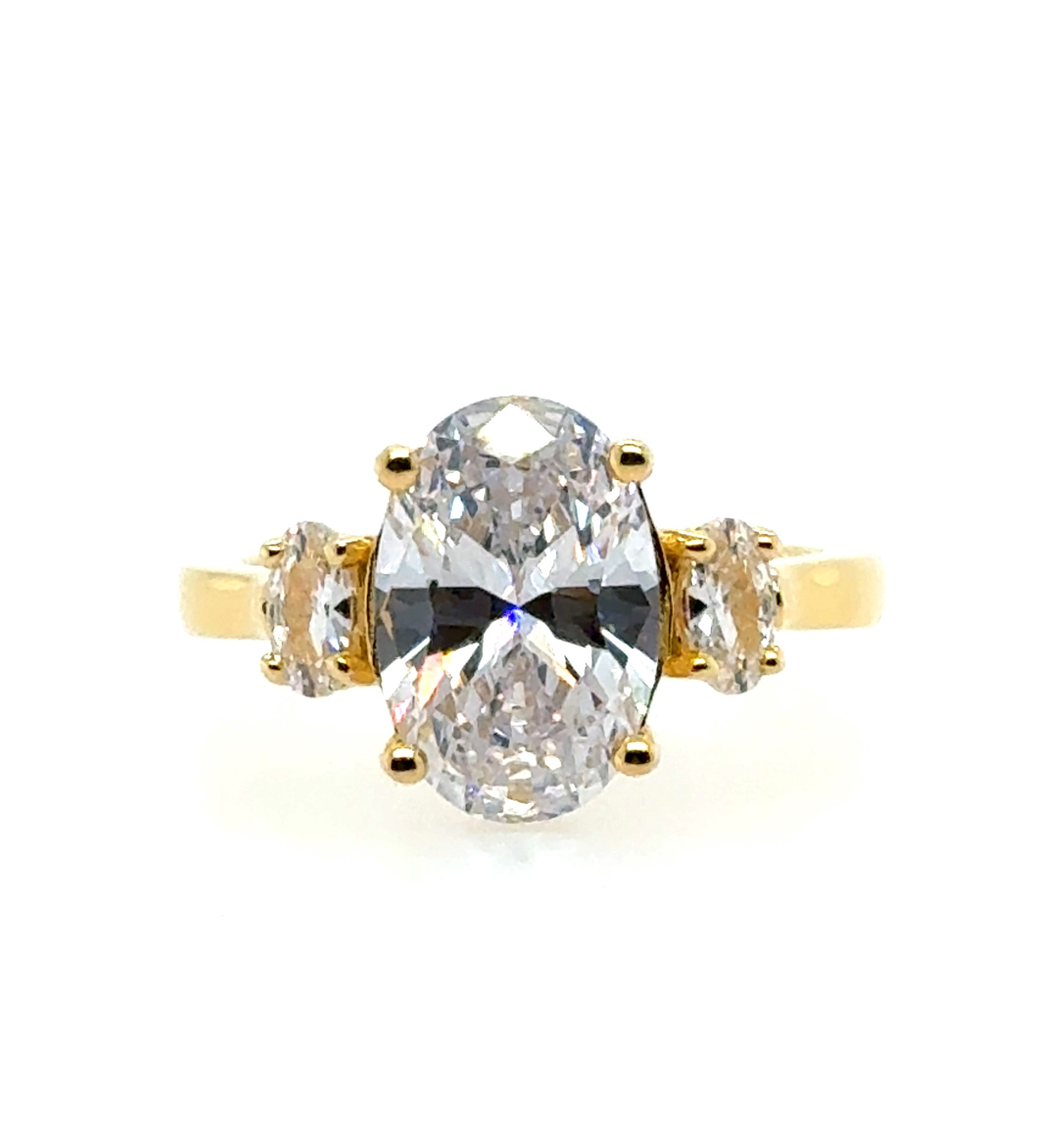 Gold Plated CZ 3 Stone Ring
