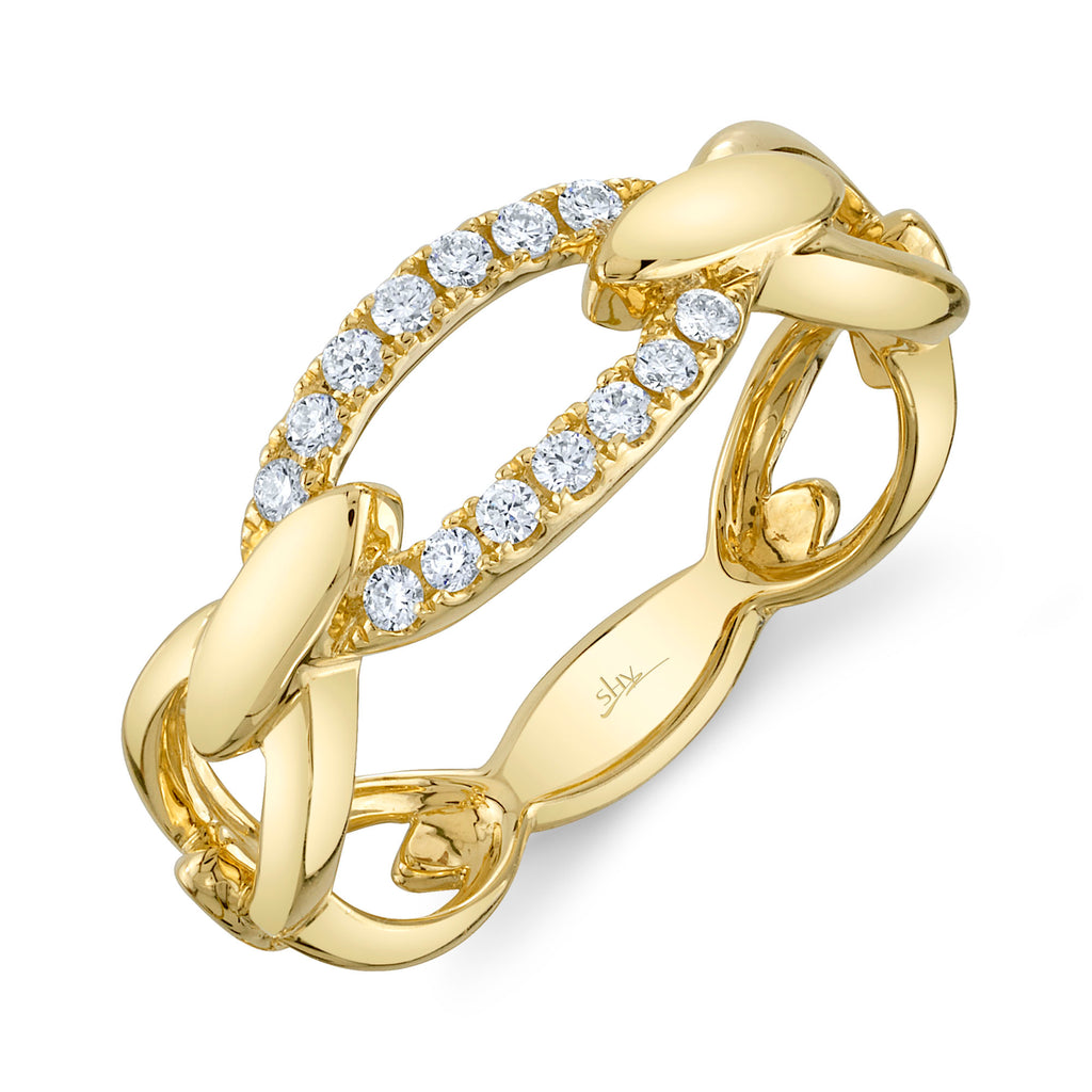 14K Yellow Gold Link Diamond Fashion Ring