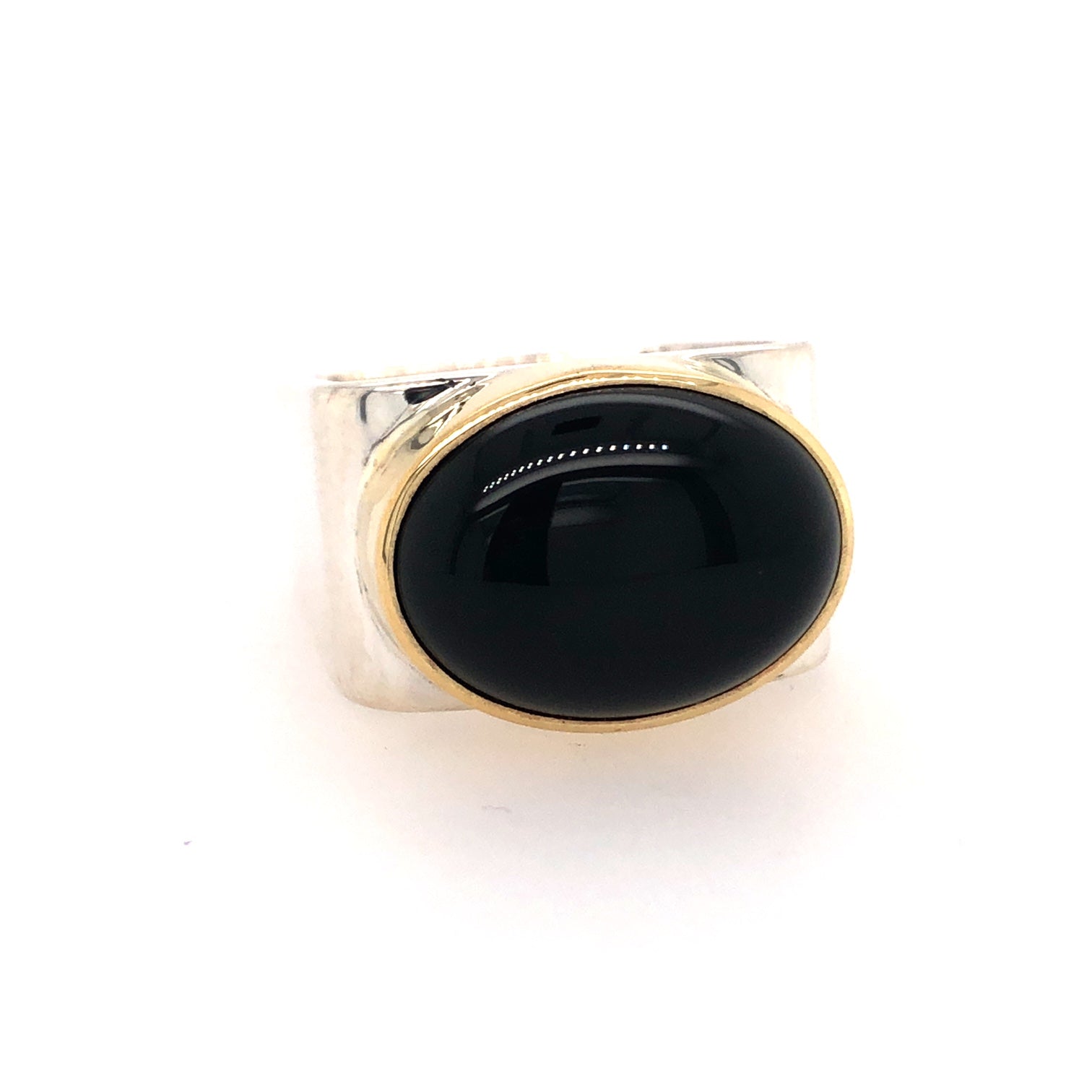 Sterling Silver And 18K Yellow Gold Onyx Ring