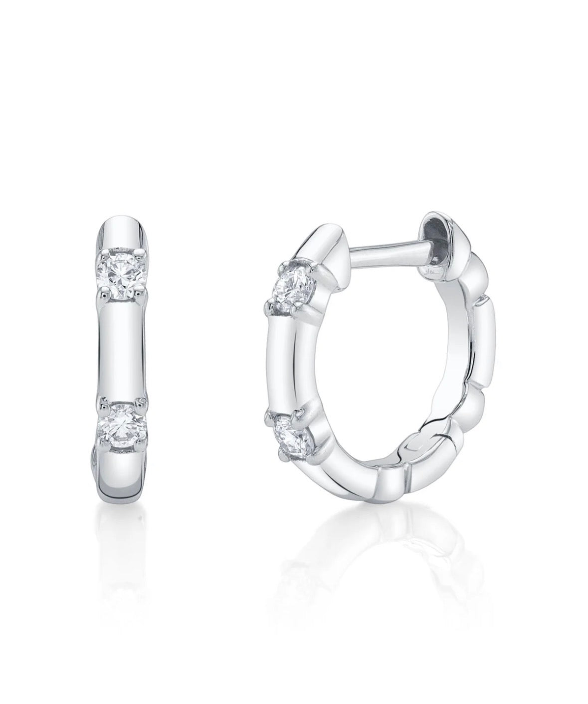 14k White Gold Small Hoop Diamond Earrings