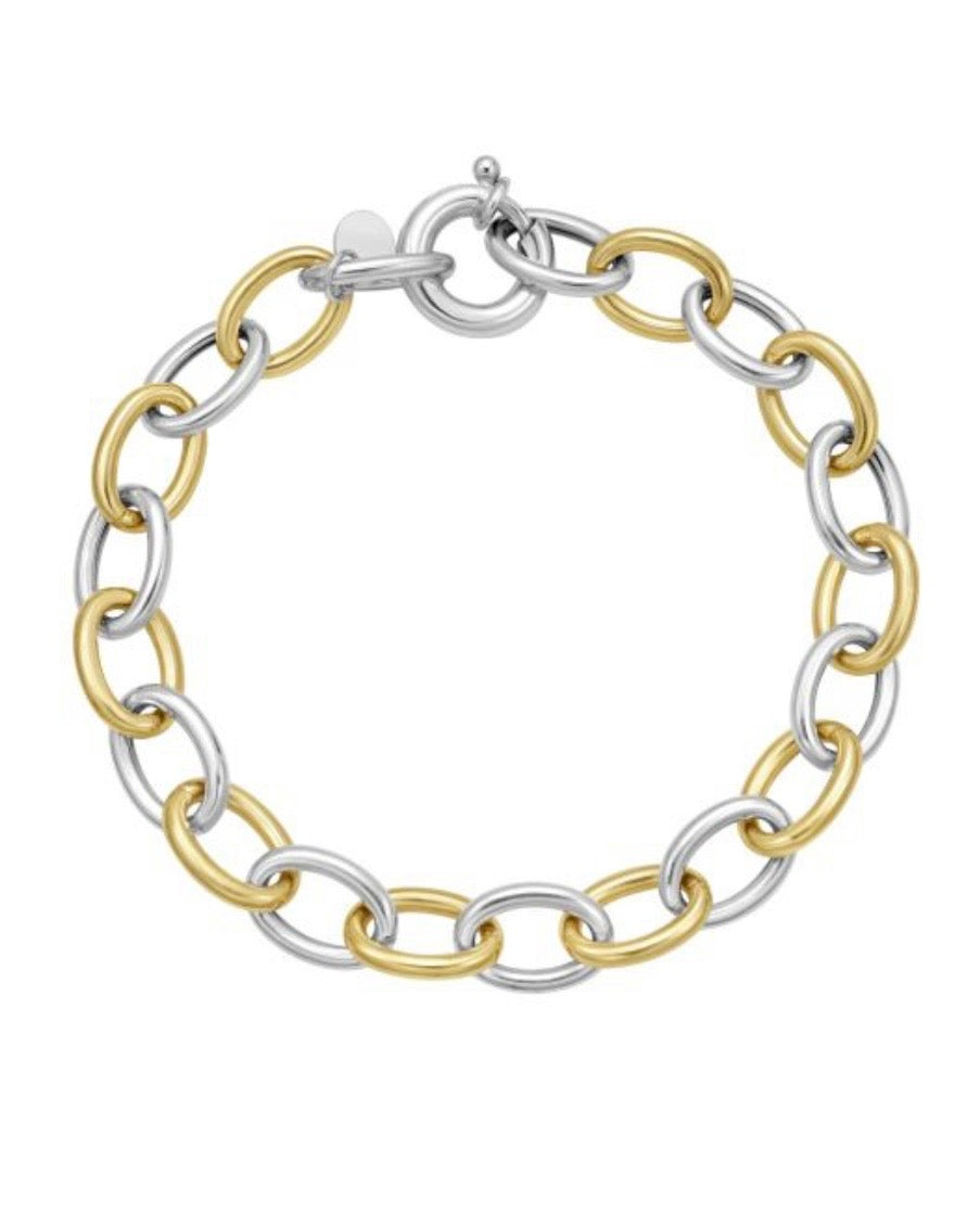 Sterling Silver And 18 Karat Link Bracelet