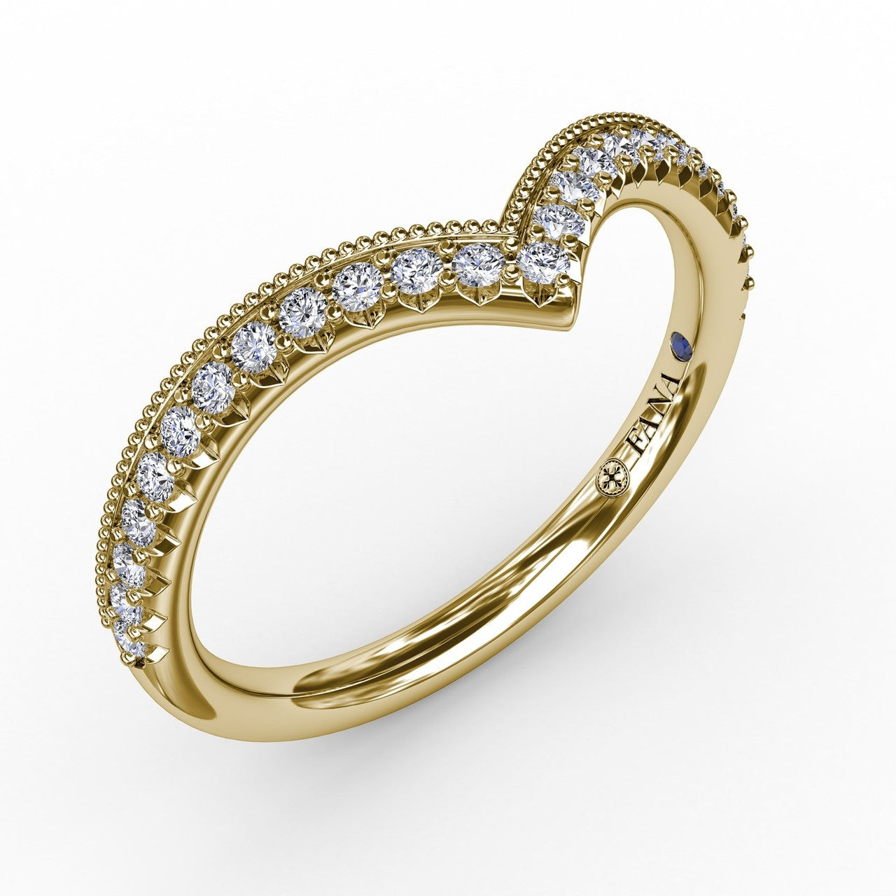 14K Yellow Gold Chevron Diamond Wedding Band