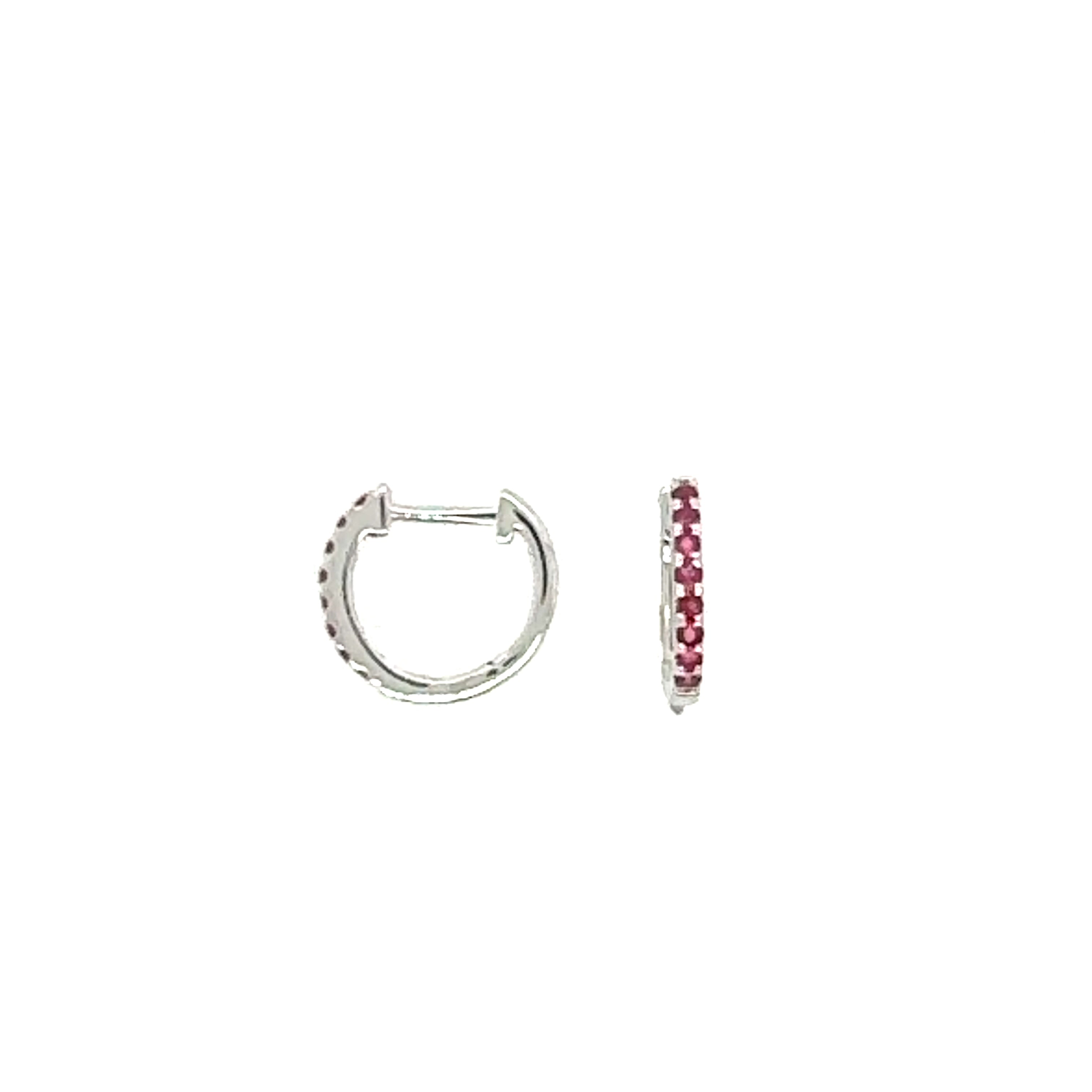 14k White Gold Ruby Small Hoop Earrings