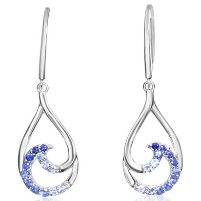 14k White Gold Sapphires Dangle Earrings