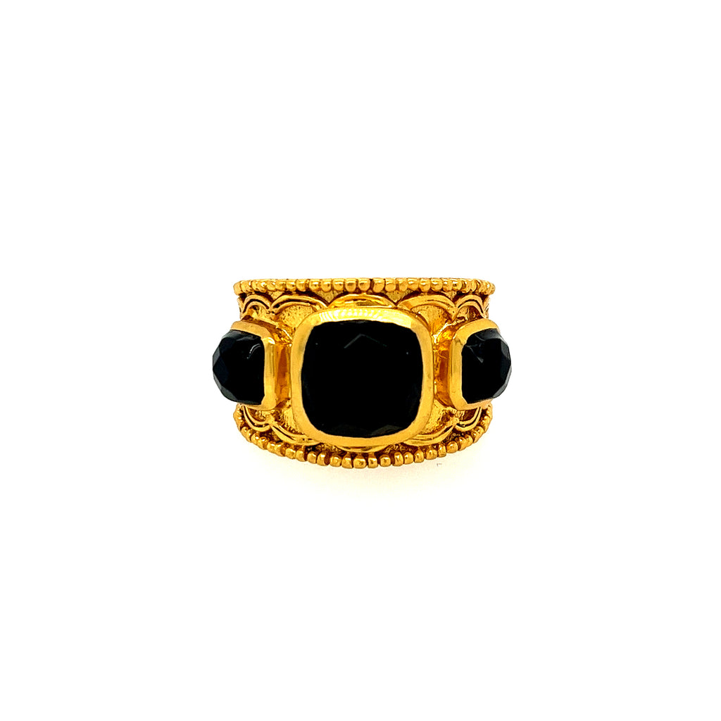 Gold Plated Ring/ Obsidian