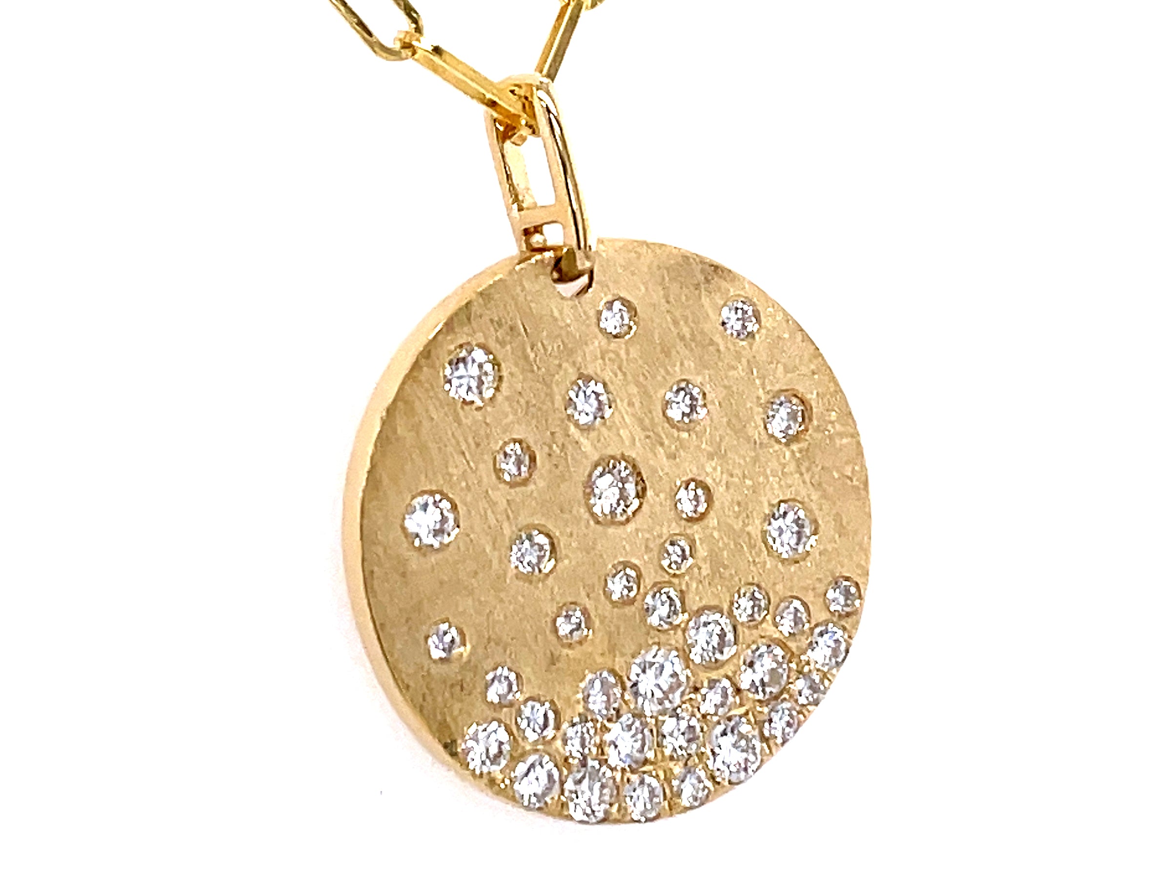 14K Yellow Gold Circle Diamond Pendant - Dilamani
