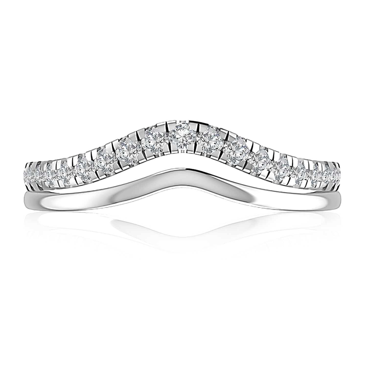 14k White Gold Curve Band Diamond Wedding Band
