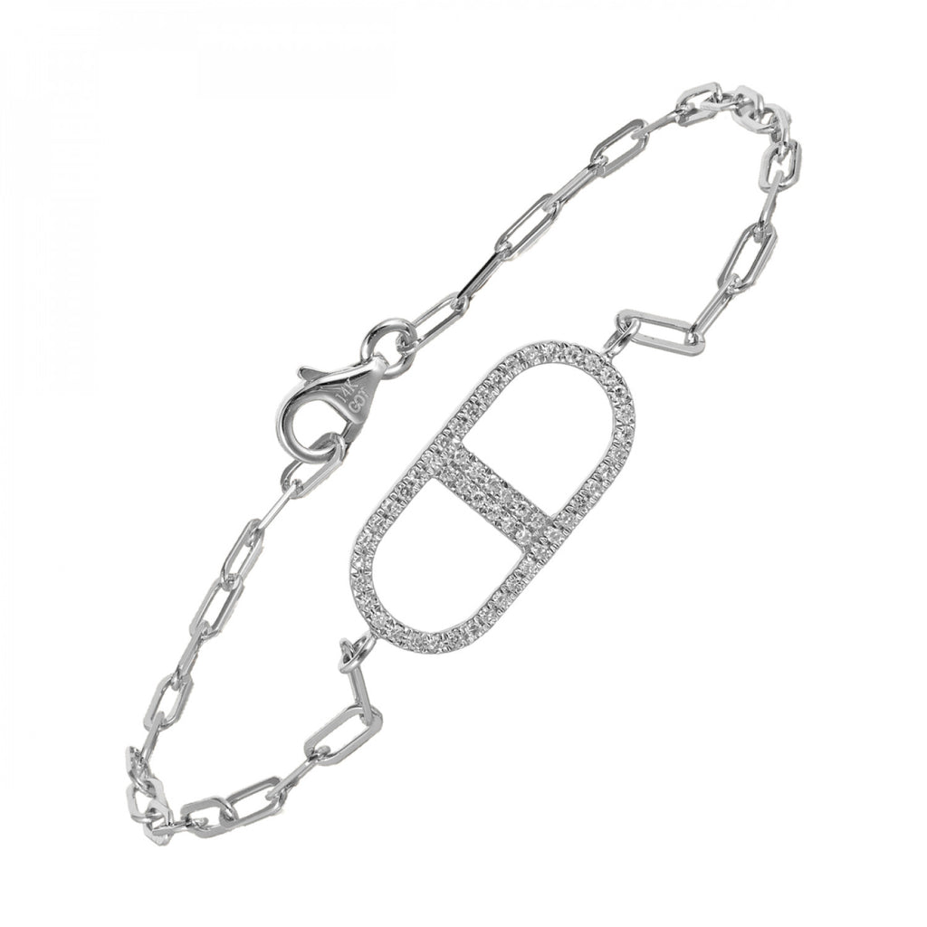 14k White Gold Diamond Paperclip Bracelet