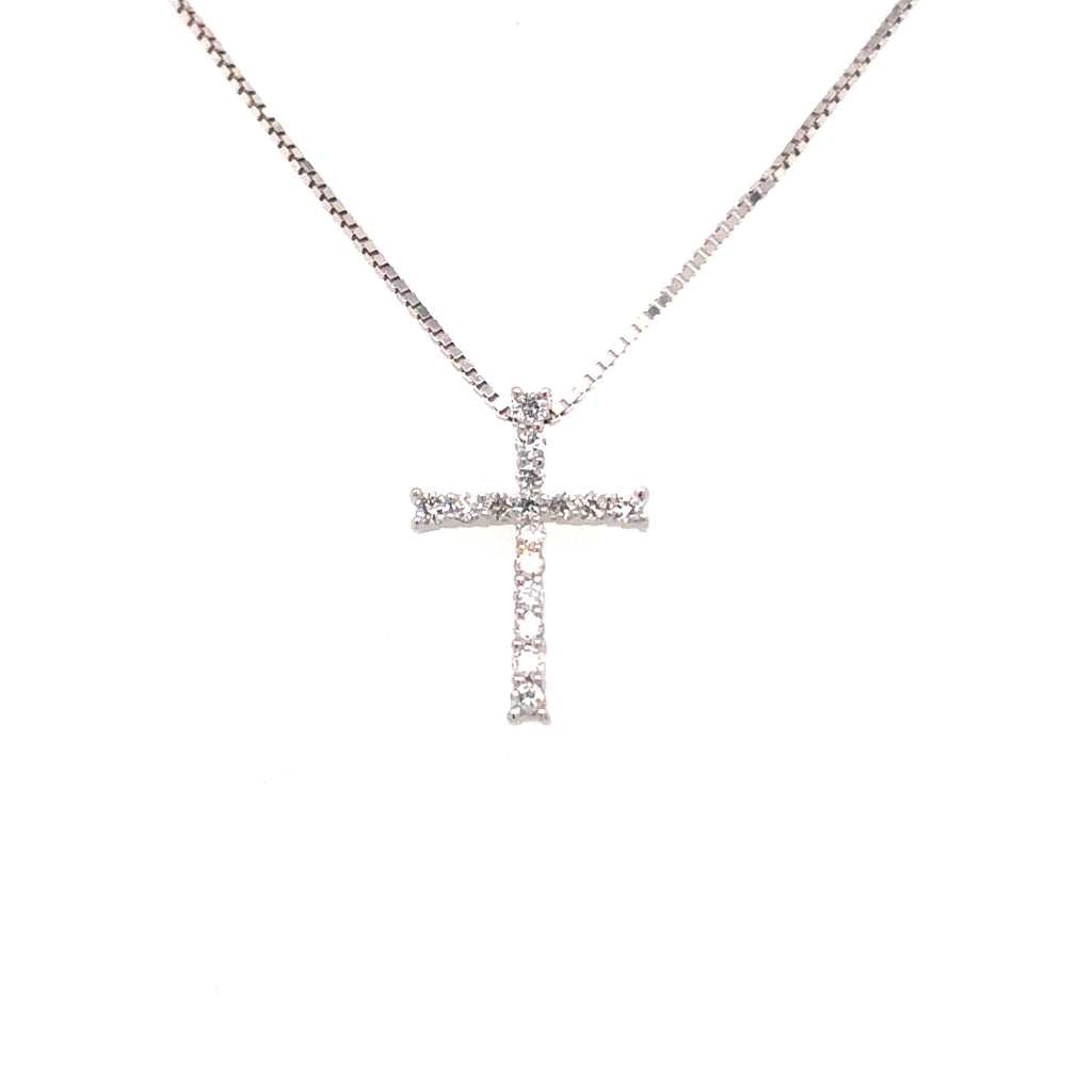 14k White Gold Cross Diamond Pendant