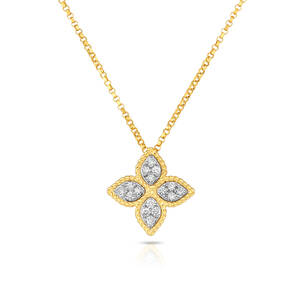 18K Yellow And White Gold Flower Diamond Pendant - Roberto Coin Inc