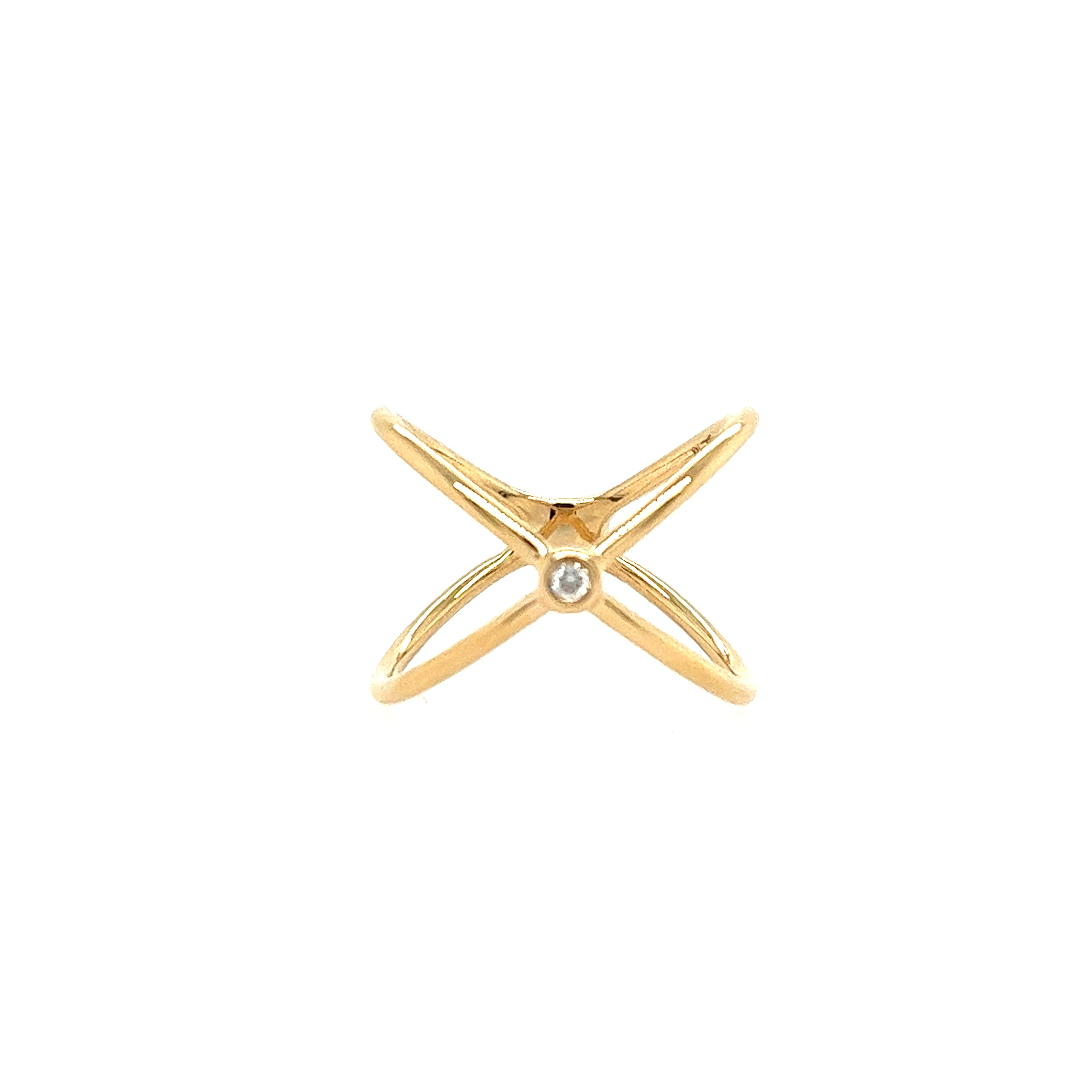 14K Yellow Gold X Diamond Fashion Ring - Shy Creation