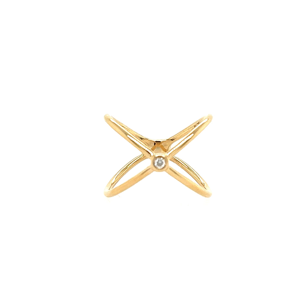 14K Yellow Gold X Diamond Fashion Ring - Shy Creation